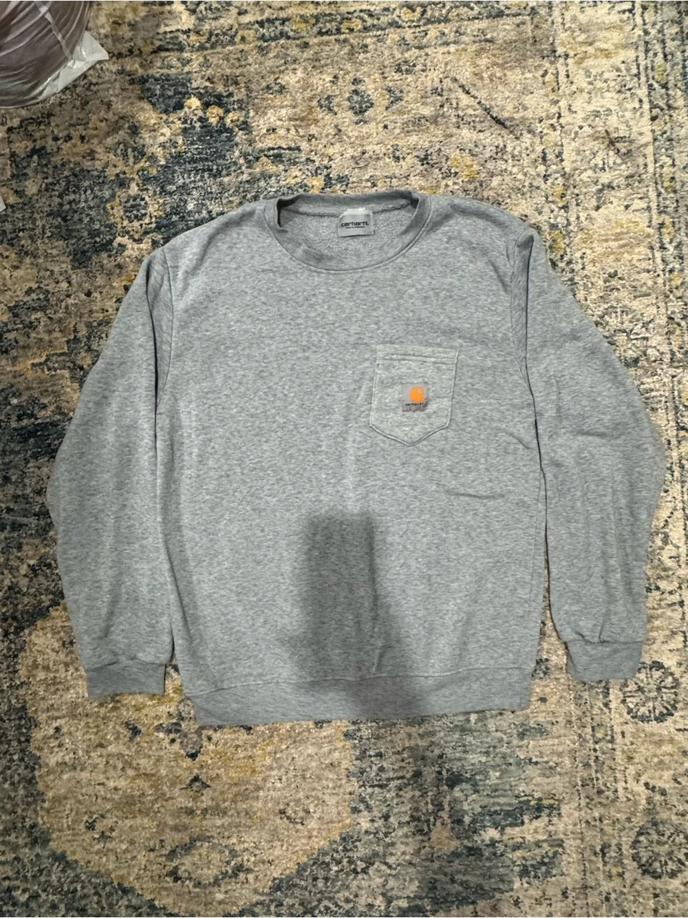 Carhartt Gray Crewneck Sweatshirt with Chest Pocket and Logo